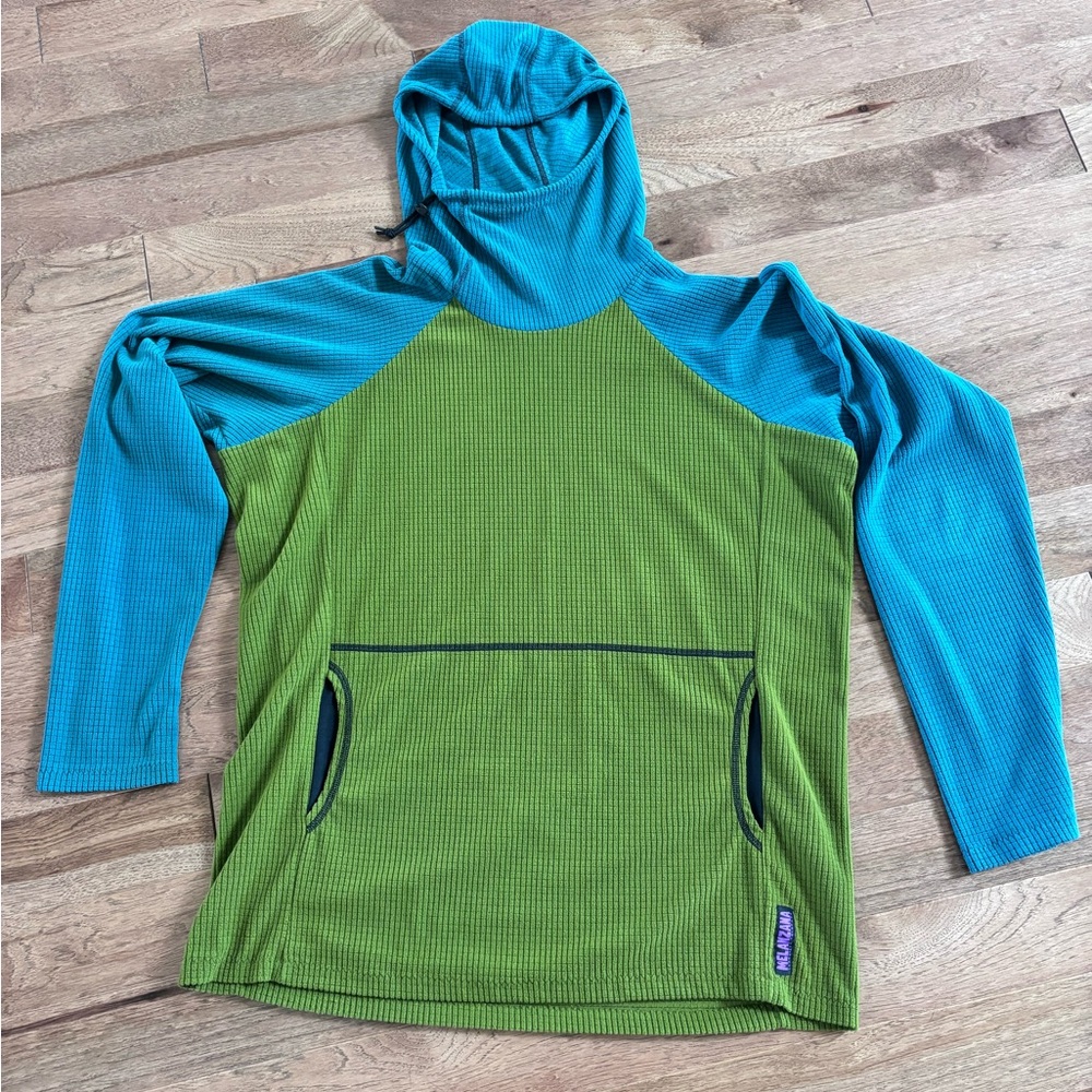 Melanzana Micro Grid Hoodie - blue & green